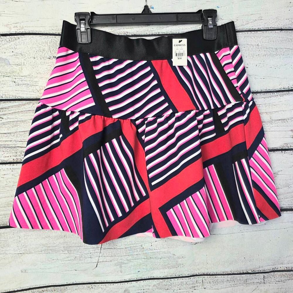 Express Multicolor Stripe Flare Skirt M NWT